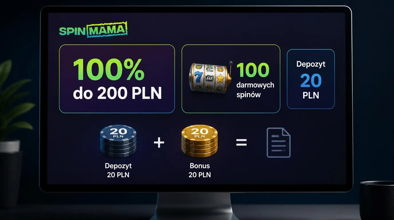 Panel bonusu powitalnego z ofertą 100% do 200 PLN, 100 darmowymi spinami i depozytem 20 PLN