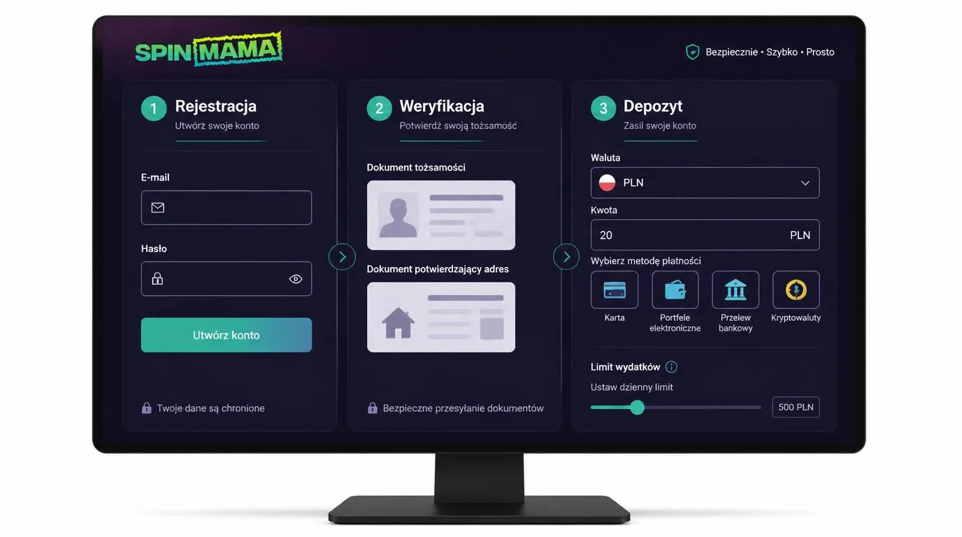 Panel rejestracji konta, przesyłania dokumentów KYC i pierwszego depozytu w PLN